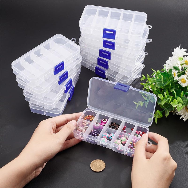 NBEADS 10 Pack 8 Grids Mini Plastic Organizer Box, 2.7x4.2x0.8inch Clear Plastic Jewelry Dividers Box Organizer Small Tackle Boxes Jewelry Storage Container for Beads Small Items Findings Storage - Image 2